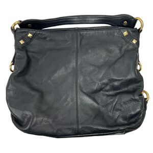 B Makowsky Genuine Black Leather Tote Large Shoulder Bag Purse Gold Hardware